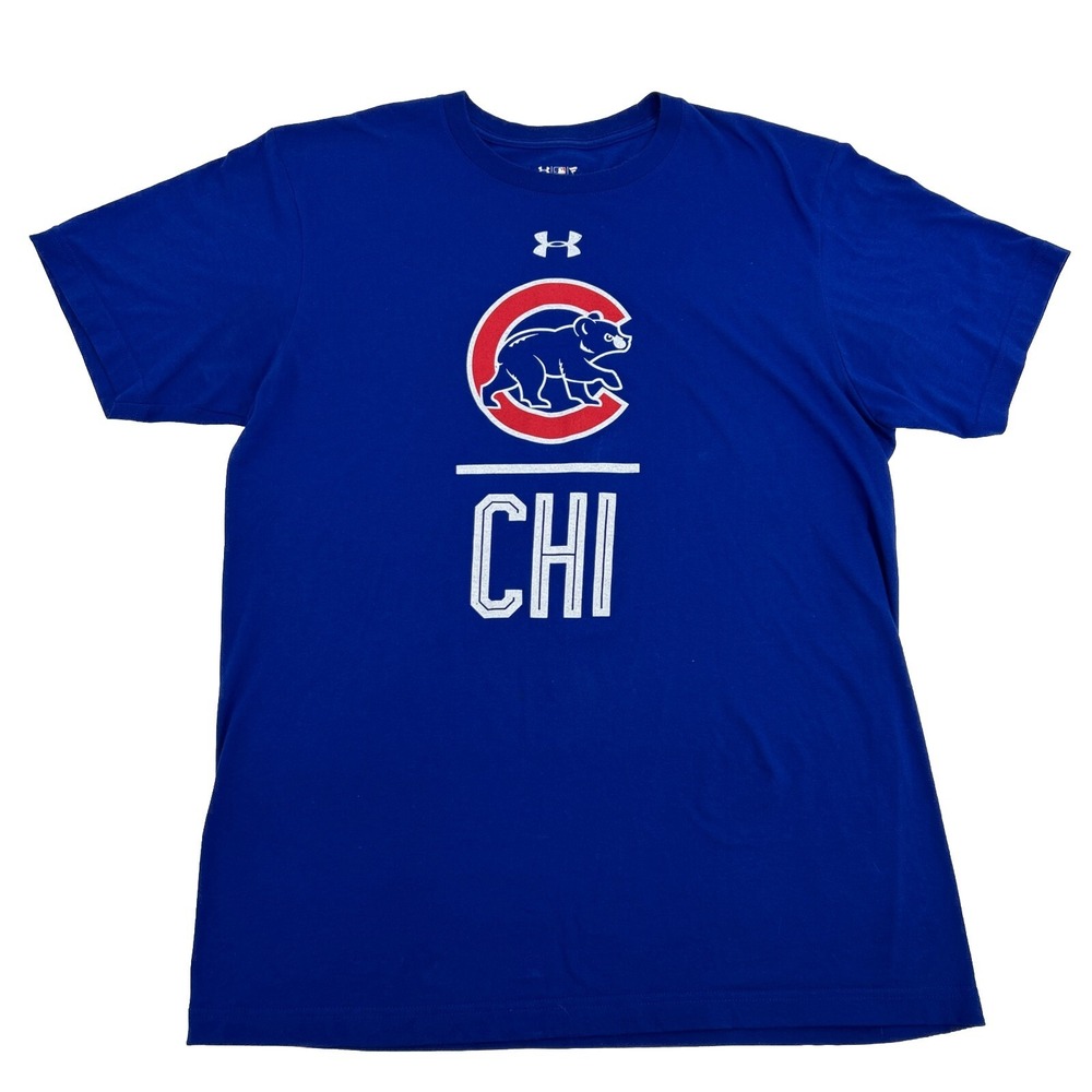 Chicago Cubs Shirt Men's‎ L Blue Under Armour MLB Short Sleeve Crew Neck